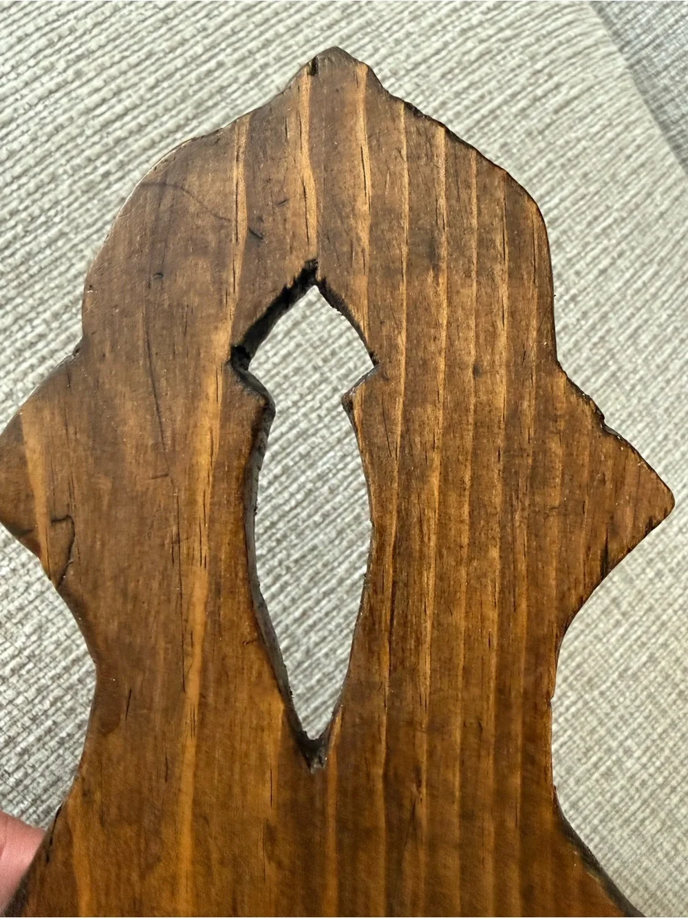 Older Vintage Wooden Wall Display Shelf - Hand Carved Edges & Keyhole